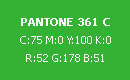 PANTONE 361 C C:75 M:0 Y:100 K:0 R:52 G:178 B:51